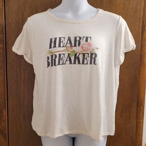 Torrid TShirt Women's 1x White  Burnout Tee Distressing Holes Heart Breaker Rose